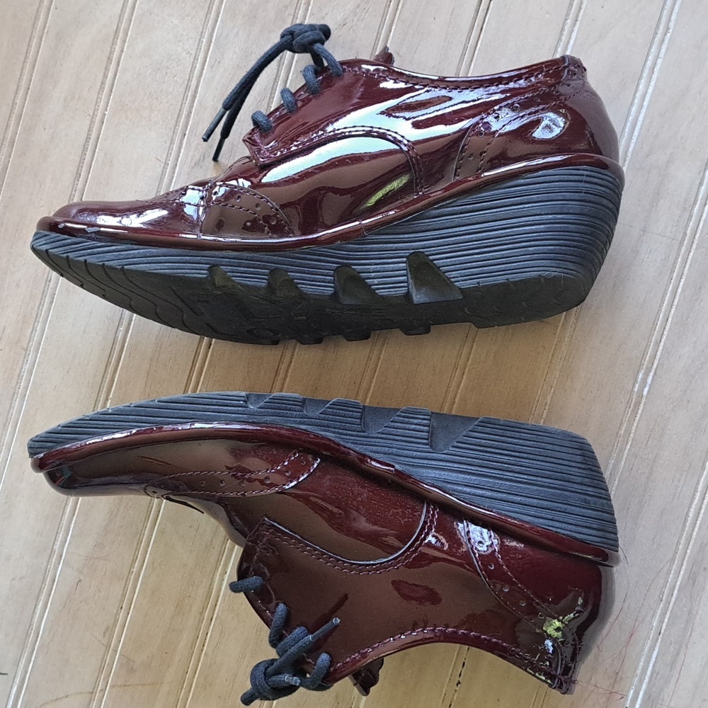Fly London Oxford Lace Up Burgundy Patent Leather Wedge Comfort Shoes - Picture 8 of 13